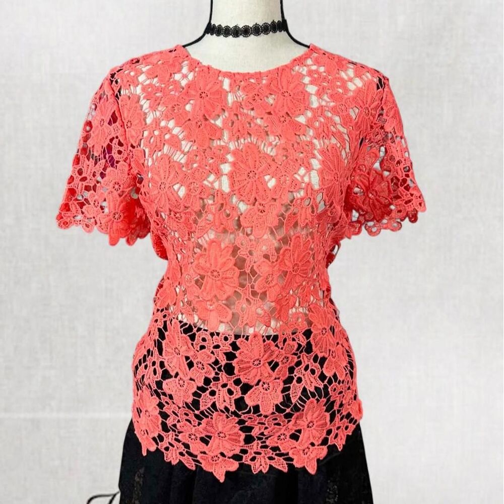 Coquette Feminine Pink Lace Floral Button Closure Top